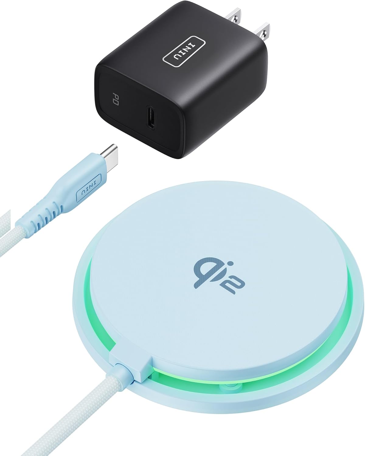 INIU Magnetic Wireless Charger, Qi2 Certified 15W Fast Mag-Safe Wireless Charging Pad with Cooling Fan & LED Light, for iPhone 16 15 14 13 12 Series, AirPods, and More (Adapter Included)