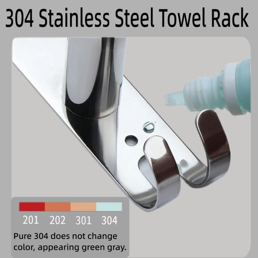 SUS304 Three Bar Adjustable Towel Rack, Expandable Range:16.5 in to 29.9 in, Bathroom Towel Holder with Double Hooks,Two Installation Methods:Drillinstallation and No-Drill Installation.(Silvery)