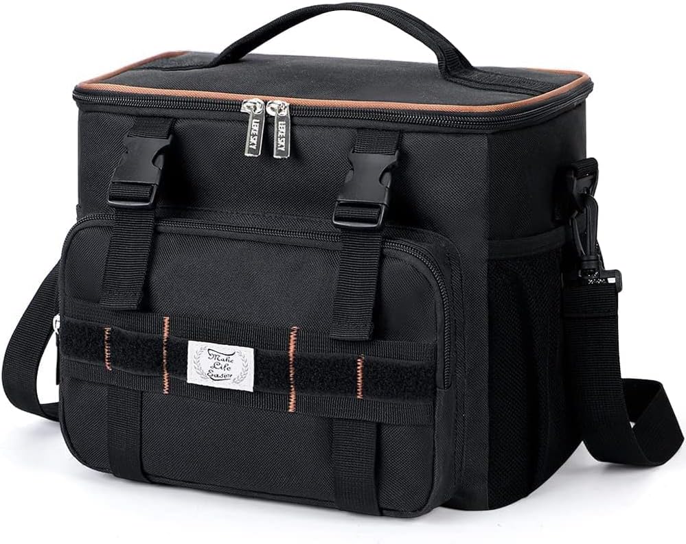 Lekebobor Tactical Lunch Bag for Men, Leakproof Large Insulated Lunch Box with Molle, Waterproof Cooler Bag for Adults Men Outdoor Picnic Travel Office, 24Can (15L), Black