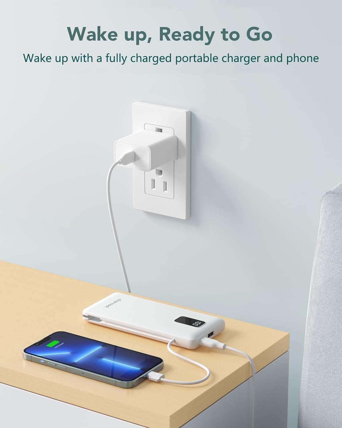 Charmast 10000mAh Portable Charger with Built-in Cables and AC Wall Plug,USB C Battery Pack Power Bank,5 Output 2 Input Battery Pack Compatible with iPhone 16/15/14/13/12,Andriod Series