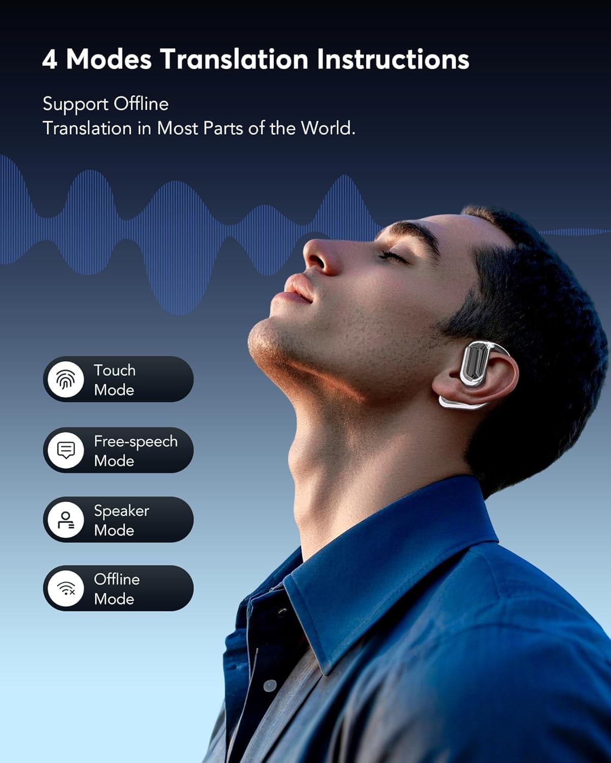 AI Translation Earbuds Language Bluetooth 5.4 Headphones Translator for 144 Languages & Accents Online Translation,Translator Earpiece with Bluetooth & APP for Travel/Business/Learning, Ebony Black