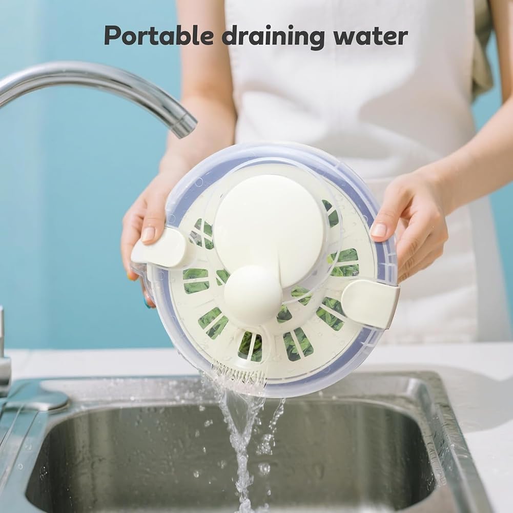 Cenroelon Stainless Steel Salad Lettuce Spinner Quick Manual Compact with Lid,Basin Drain Frame Non-Slip Base