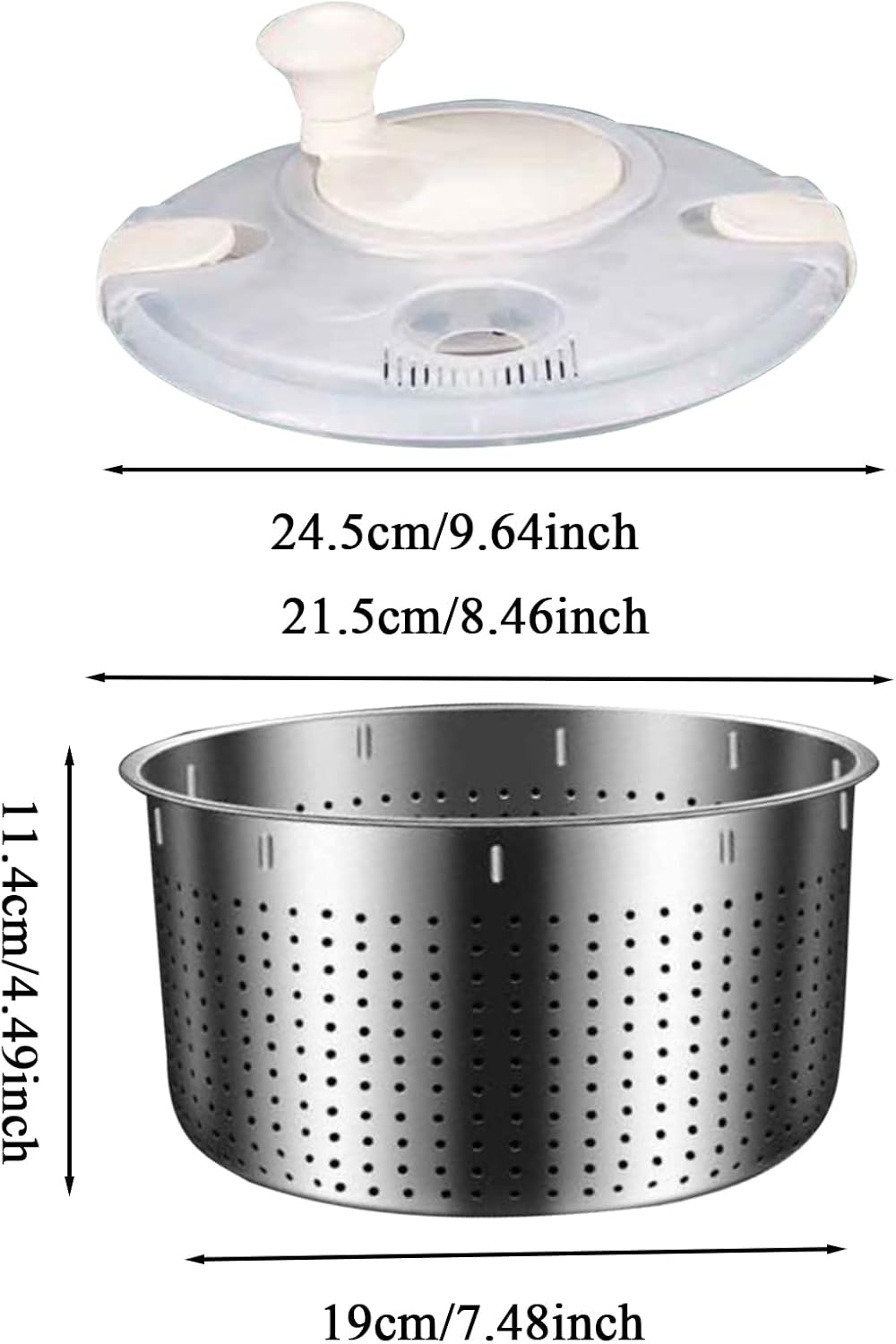 Salad Spinner Stainless Steel, Vegetables Wash Bowl Stainless Steel, 6L Salad Spinner Rotary Bowl with Drain for Restaurant Kitchen -Home Meal Prep Washing Accessories
