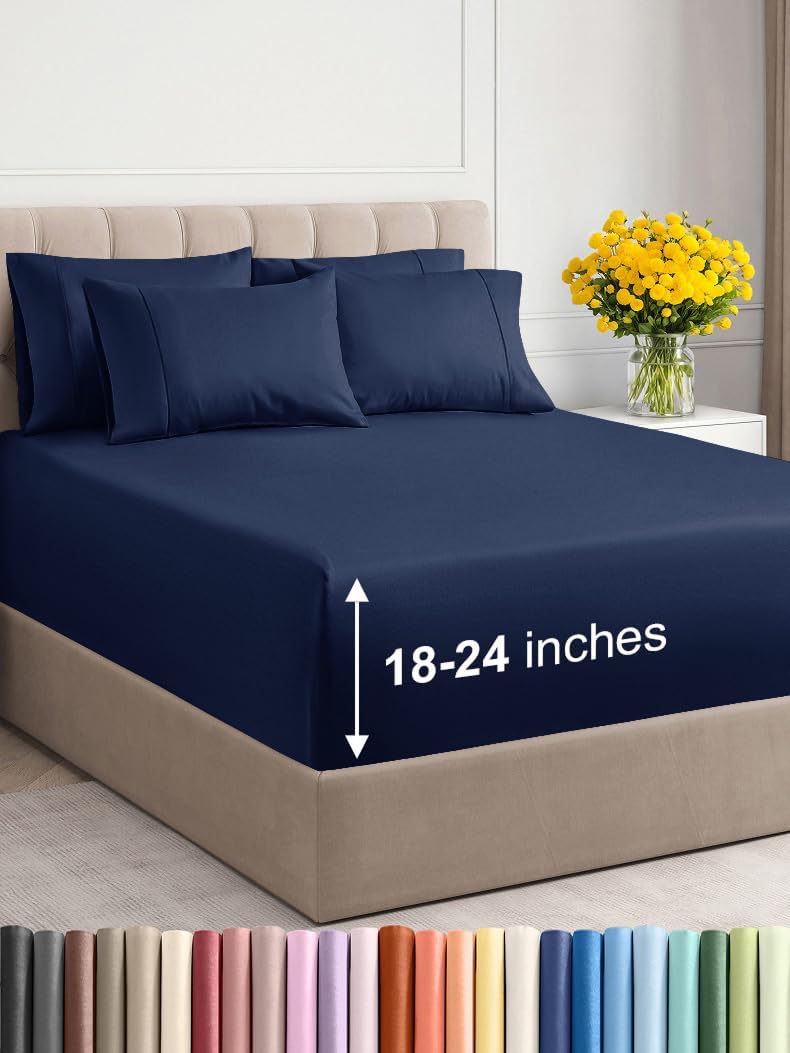 Extra Deep Queen Sheet Set - 6 Piece Breathable & Cooling Sheets - Hotel Luxury Bed Sheets Set - Easy & Secure Fit - Soft, Wrinkle Free & Comfy Sheets Set - White Sheet Set w/Extra Deep Pockets
