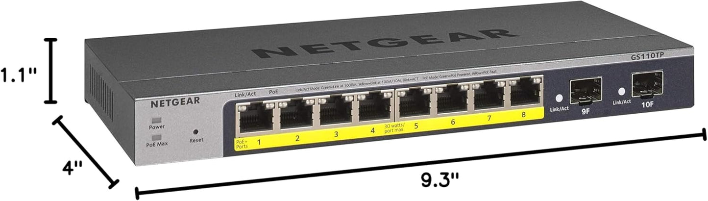NETGEAR 26-Port PoE Gigabit Ethernet Smart Switch (GS724TP) - Managed, 24 x 1G, 24 x PoE+ @ 190W, 2 x 1G SFP, Optional Insight Cloud Management, Desktop or Rackmount, and Limited Lifetime Protection