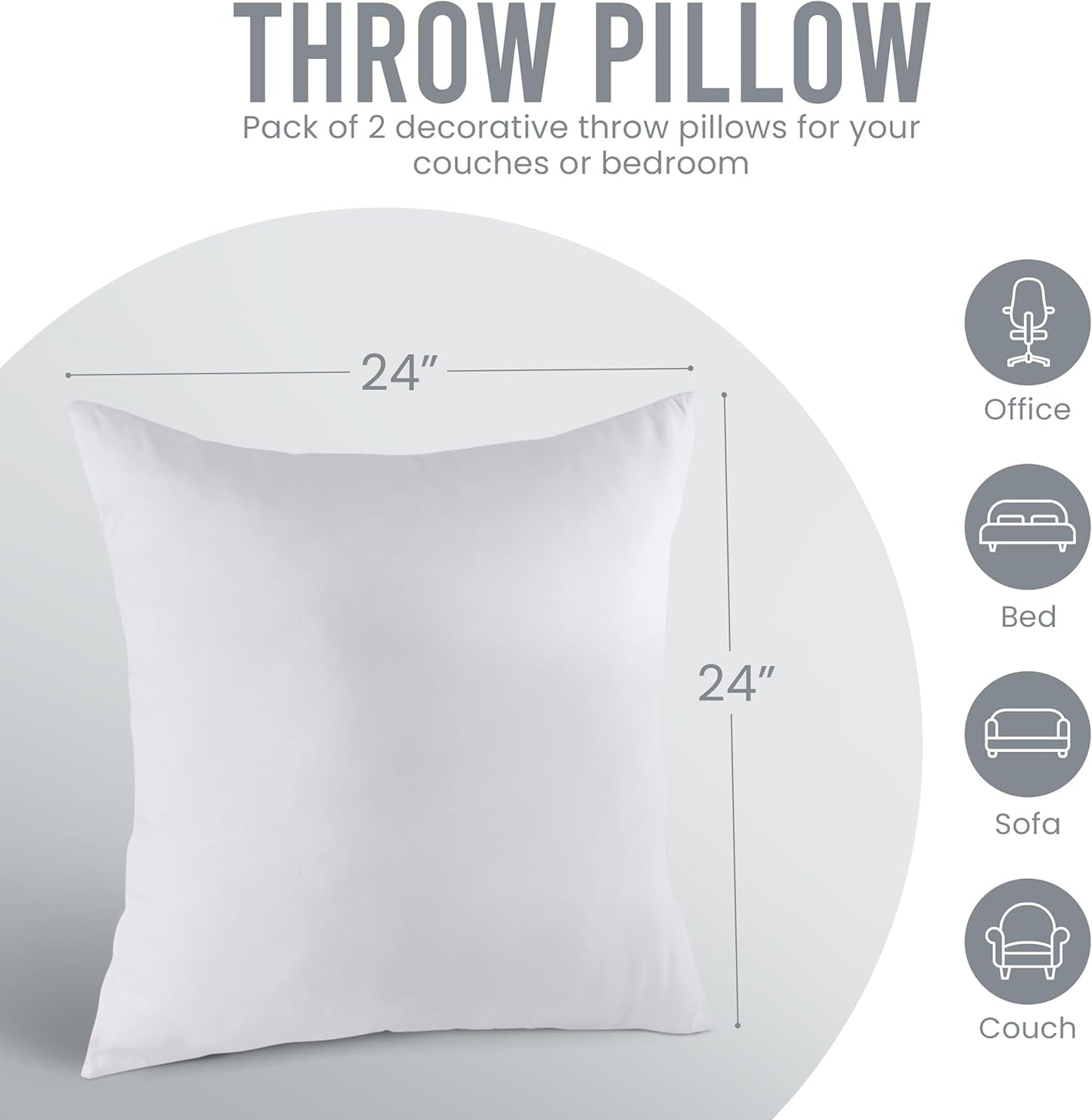 Utopia Bedding Throw Pillows Insert (Pack of 2, White) - 20 x 20 Inches Bed and Couch Pillows - Indoor Decorative Pillow
