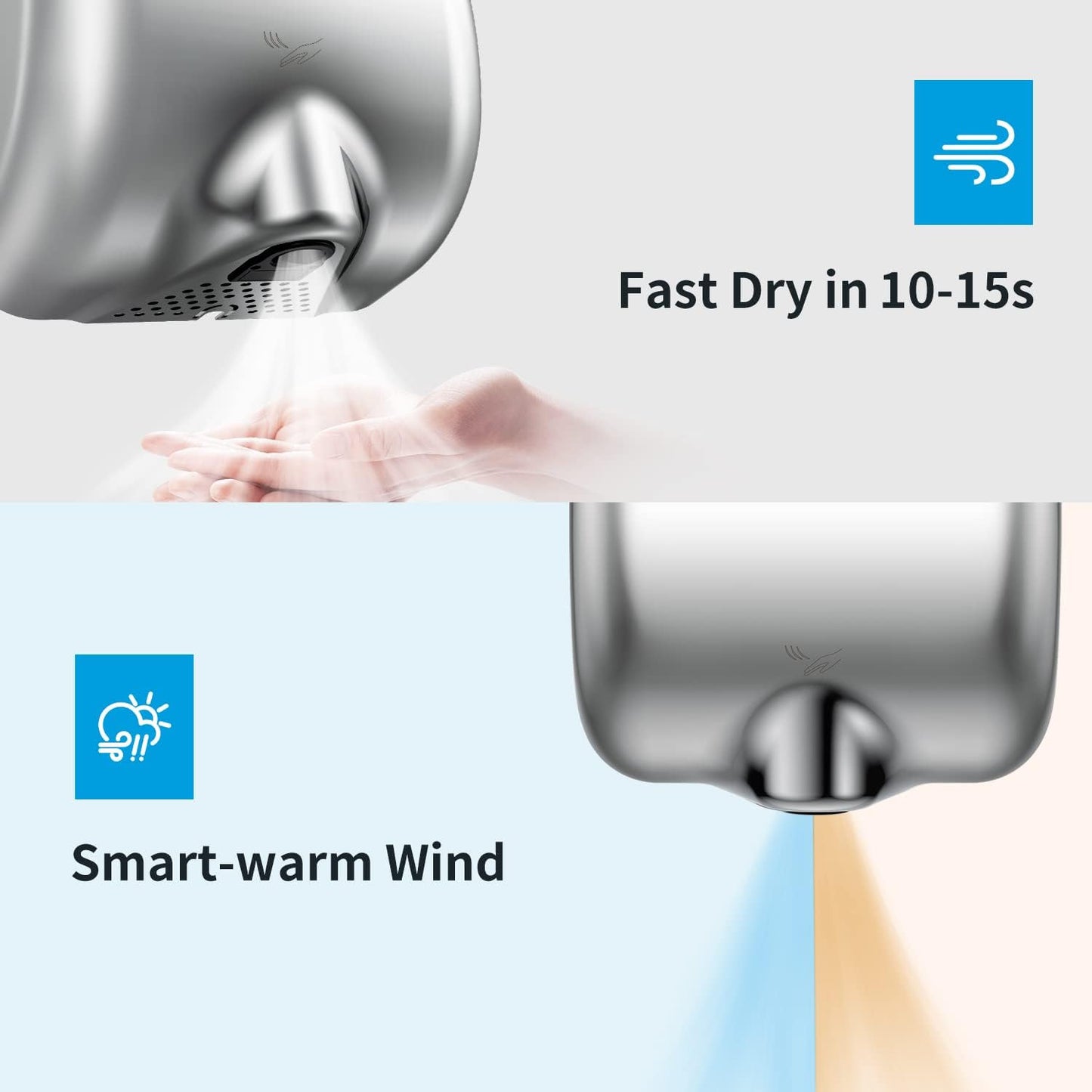 AIKE Surface Mounted High Speed Commercial Hand Dryer CUL Approved 120V 1500W, Brushed Stainless Steel Finish Model AK2800B