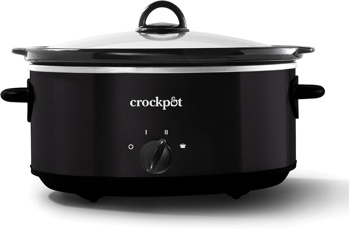 7-Quart Manual Slow Cooker | Black Oval Cooker with 3 Heat Settings