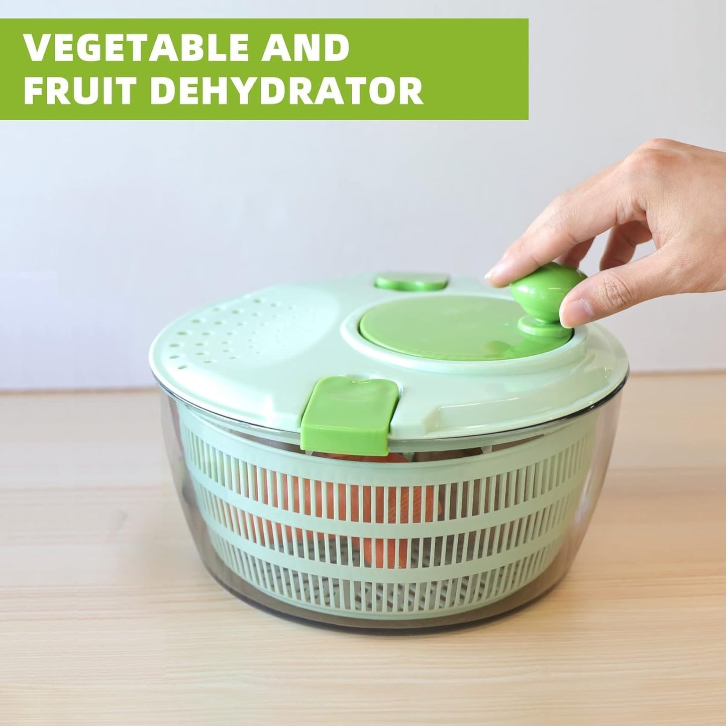 Salad Spinner - Green Salad Spinner Large - 4.2L Lettuce Spinner for Vegetable Washing, Lettuce Dryer with Drain, Bowl, Colander, BPA Free