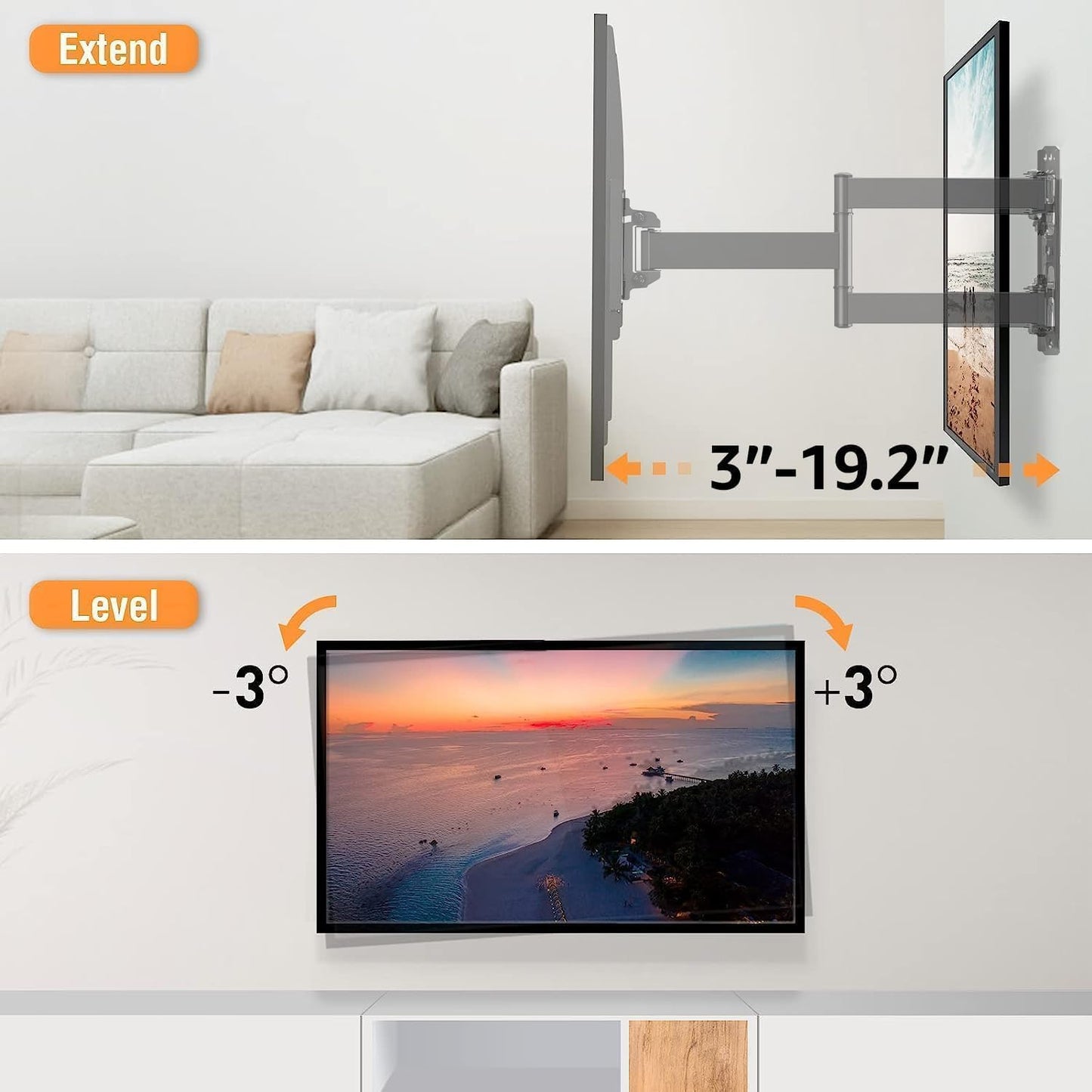 TV Wall Mount Swivel and Tilt for Most 26-55" Flat Curved TVs, Corner TV Mount Single Stud for Perfect Center, Max VESA 400x400mm, 77 lbs. Full Motion Wall Mount TV Bracket by ELIVED