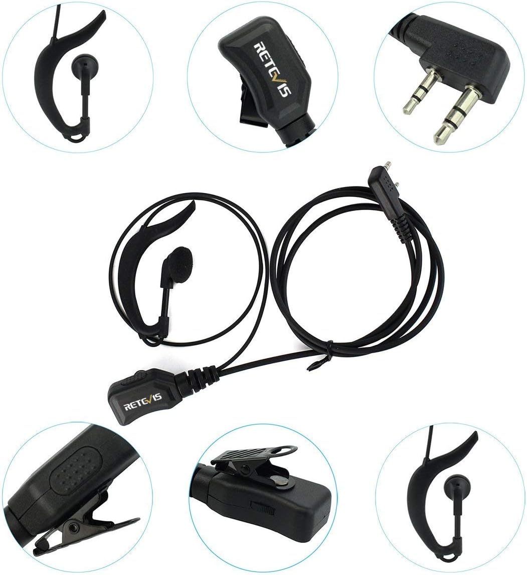 Retevis Walkie Talkie Earpiece with Mic, Volume Control, 2 Pin, for RetevisRT21 RT68H H777H H777, Compatible with Baofeng BF-888S Kenwood Walkie Talkies, Two Way Radio Earpiece(10 Pack)
