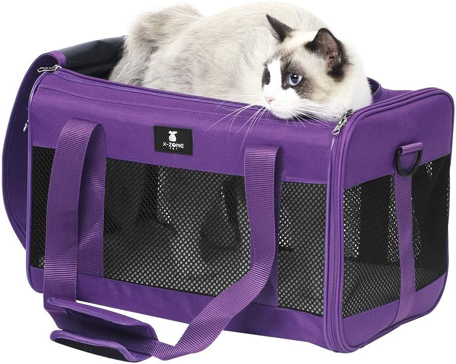 X-ZONE PET Cat Carrier Dog Carrier Pet Carrier for Small Medium Cats Dogs Puppies of 15 Lbs,Airline Approved Soft Sided Pet Travel Carrier,Dog Carriers for Small Dogs - Black Grey Purple Blue Brown