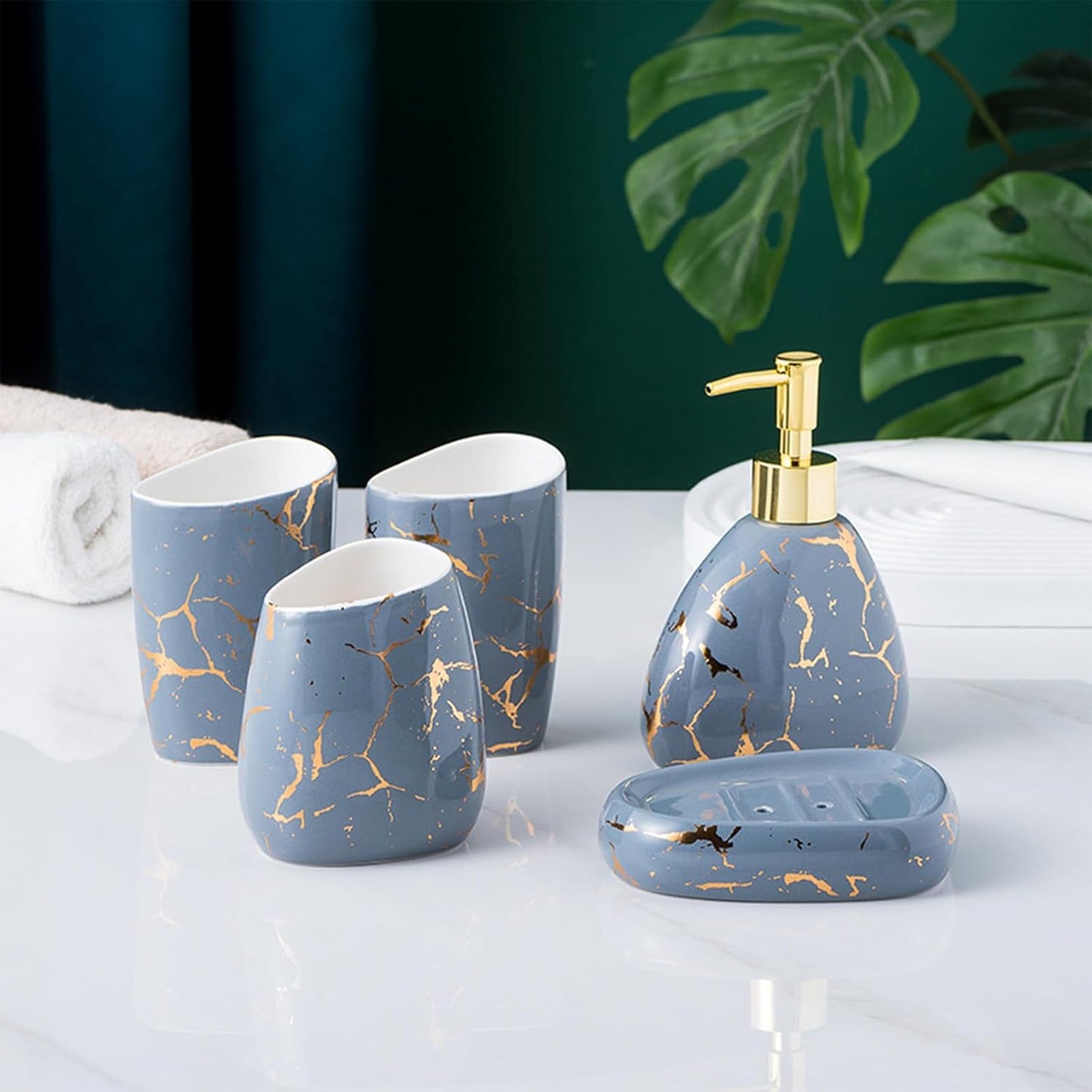 White Bathroom Accessories Set,Modern Countertop Bathroom Decor,Luxury 6 Piece Bathroom Accessory Set,Complete with Soap Dispenser,Toothbrush Holder,Tumbler,Tray