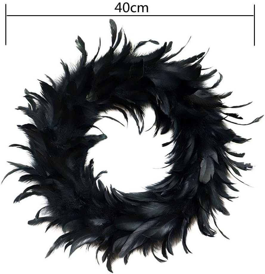IKEEYUIS Spooky Black Feather Wreath Halloween Cocktail Front Door Hanging Garland Decor
