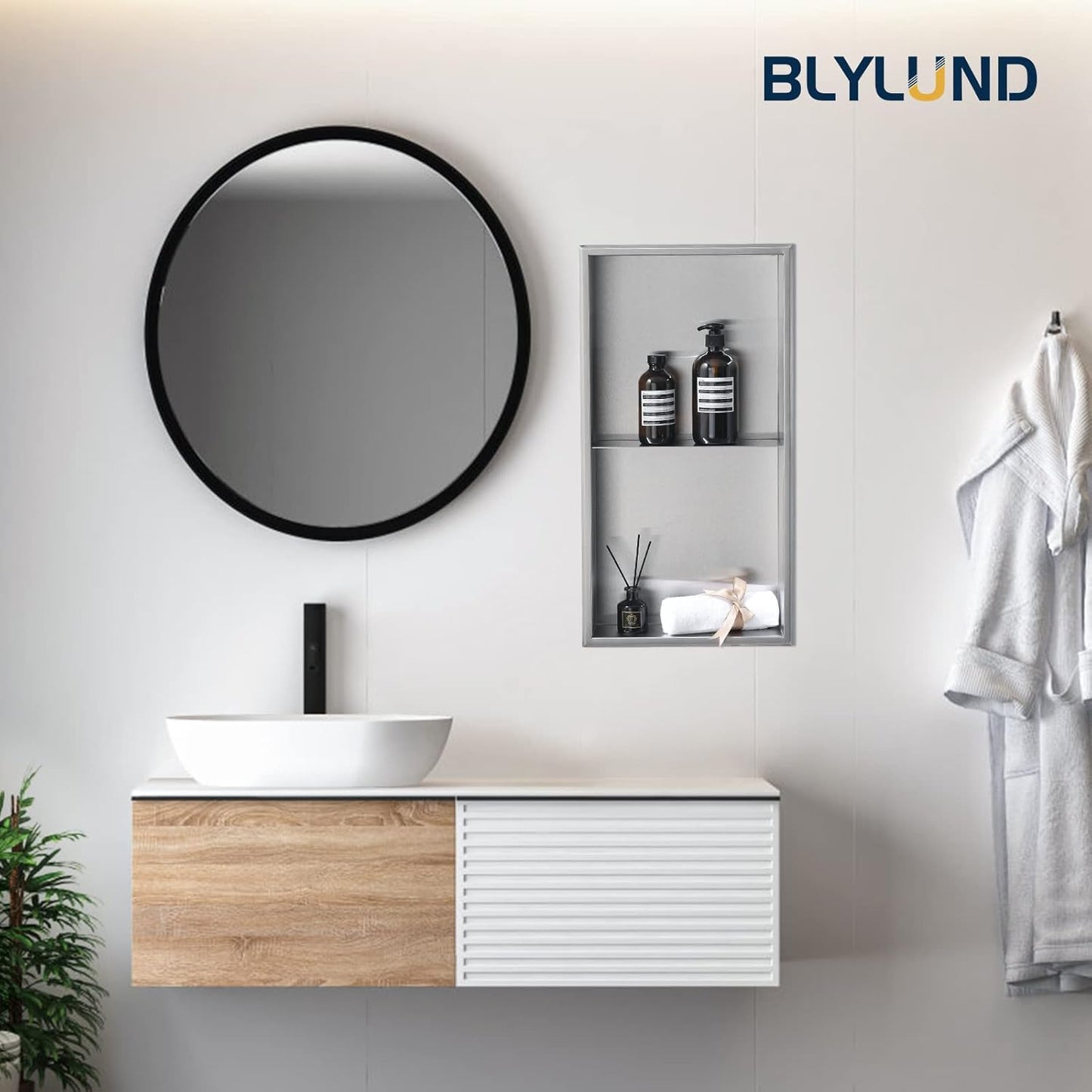 BLYLUND Shower Niche 12" x 24" NO Tile Needed,Matte Black Double Shelf Organizer, Square Corners Wall-Inserted Niche Recessed Shower Shelf Modern Soap Niche for Bathroom