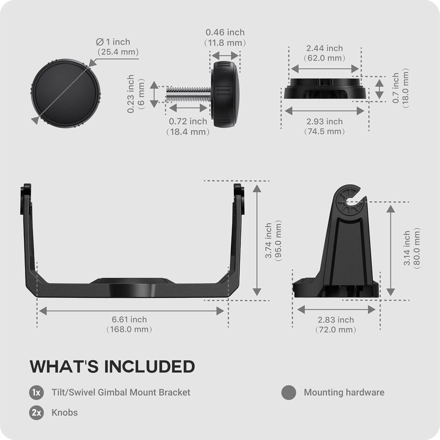 TUSITA Fish Finder Tilt/Swivel Gimbal Mount Bracket and Knobs Compatible with Garmin Striker 5cv 5dv 7cv 7dv 7sv,Vivid 5cv 7cv 7sv,ECHOMAP UHD2 5" 7" cv 010-12439-01