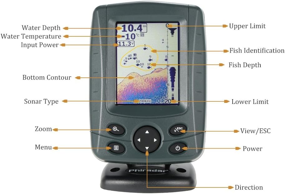 JOYWEE FF688C 3.5" Phiradar Color LCD Boat Fish Finder 200KHz/83KHz Dual Sonar Frequency 80M 240ft Detection Muti-Language Auto Zoom