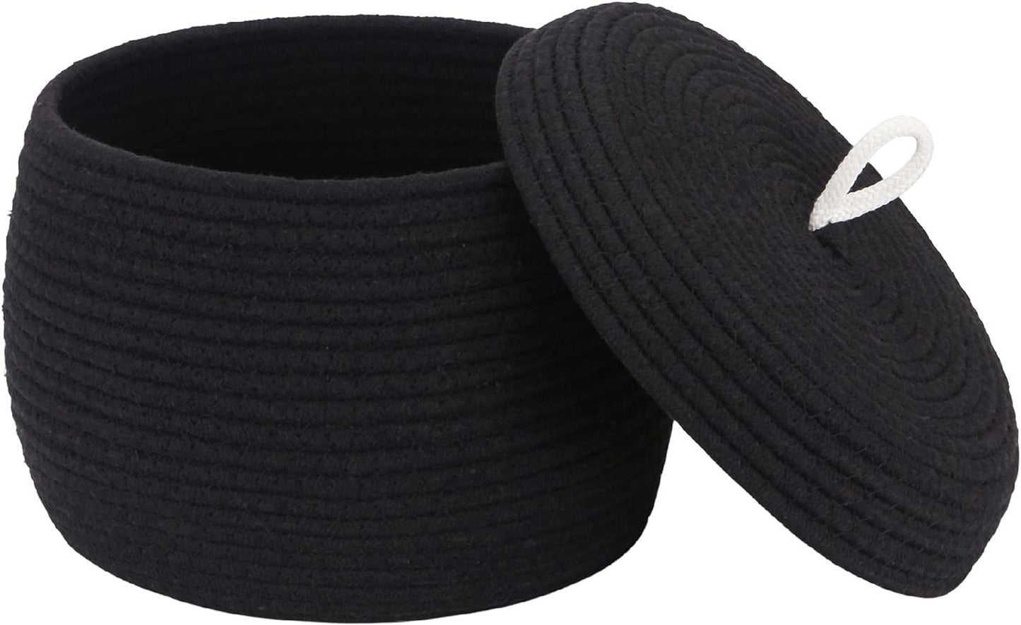Sea Team Round Cotton Rope Storage Basket with Lid, Decorative Woven Storage Bin, Pot, Caddy, Organizer, Container for Snacks, Towels, Plants (Grey, Small)