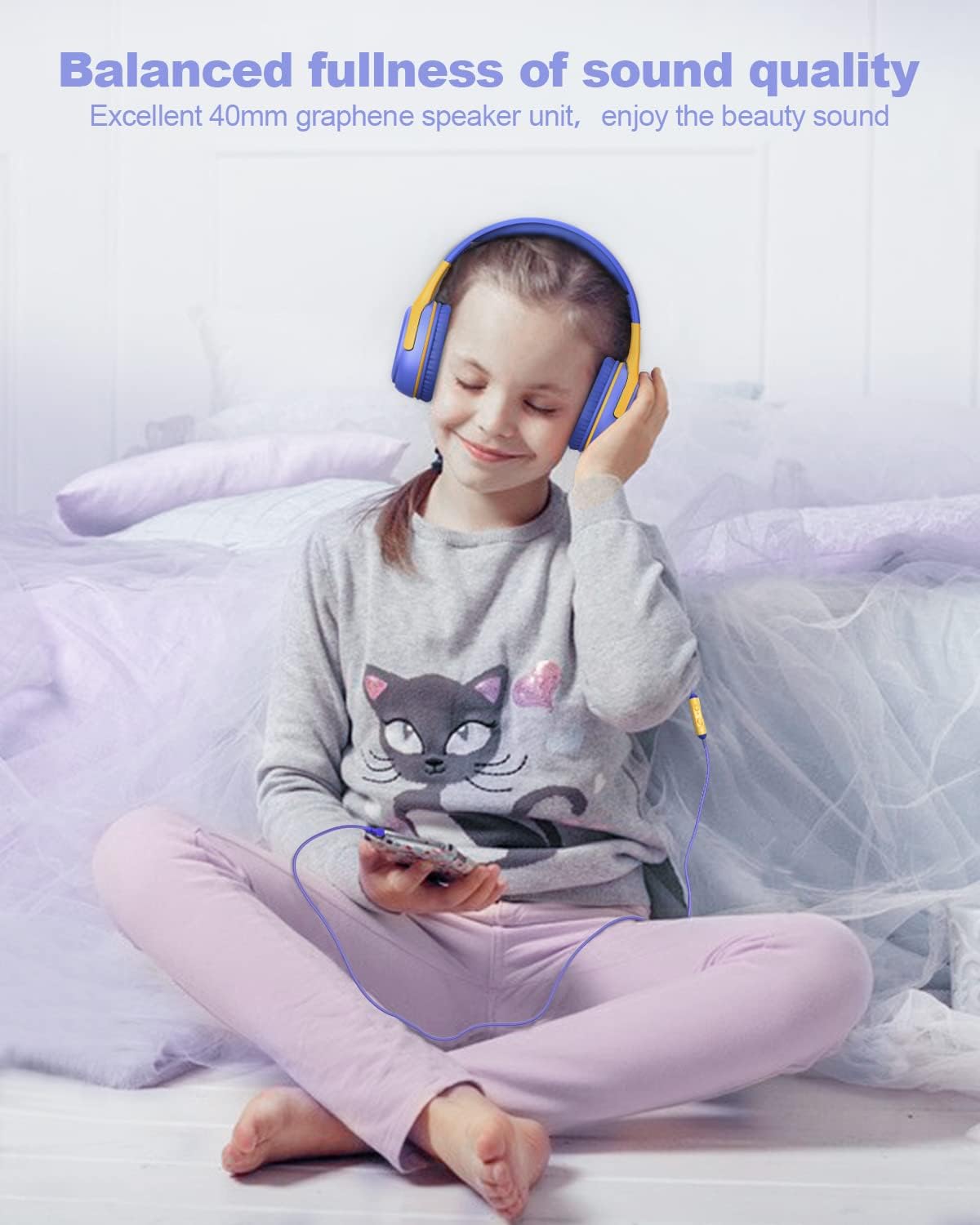 awatrue Kids Headphones with Microphone, Wired Headphones for Kids 85/94dB Safe Volume Limit, Over Ear Headsets, Boys Girls Childrens Headphones for School/Travel/Fire Tablet/BlueOrange