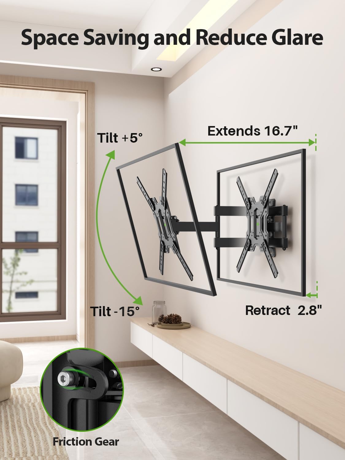USX MOUNT Full Motion TV Wall Mount for 26-55 Inch TVs up to 77 Lbs, Articulating TV Mount with Perfect Center Design, Single Stud Wall Mount TV Bracket, Max VESA 400x400mm