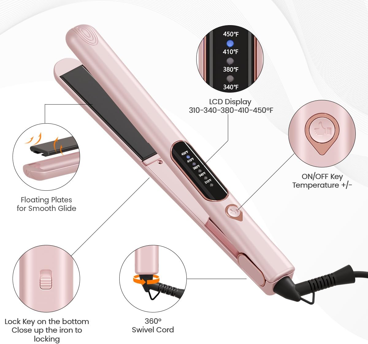 1 Inch Hair Straightener and Curler 2 in 1, Ceramic Titanium Flat Iron,Pink Dual Voltage Straightening Irons with Fast Heating,Glove and 2 Clips Include