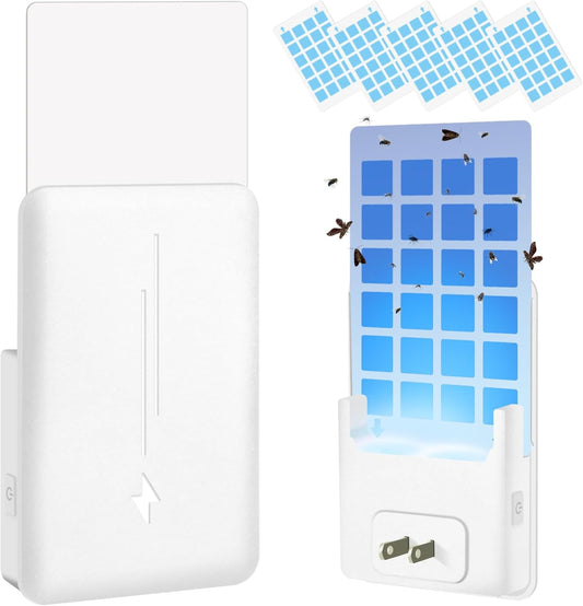 Flying Insect Trap Plug-in Mosquito Killer Indoor Gnat Moth Catcher Fly Tapper with Night Light UV Attractant Catcher for Home Office White-1PACK (1 Device+5 Refills)