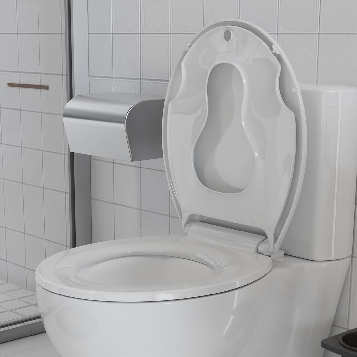 White Elongated Toilet Seat, Slow Close Toilet Cover Seat for Easy Clean and Stain-Resistant, Plastic Toilet Seat with Cover, Quick-Release Hinges and Quick-Attach Hardware