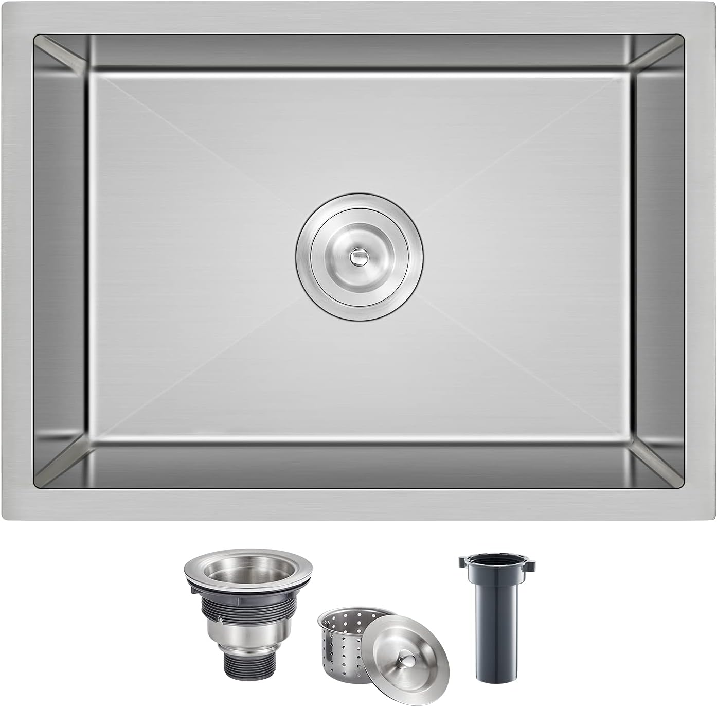 MENATT 20-inch Undermount Kitchen Sink, SUS304 Stainless Steel Handmade Single Bowl Kitchen Sink with Sink Strainer (Brushed), 20"x16"x9"