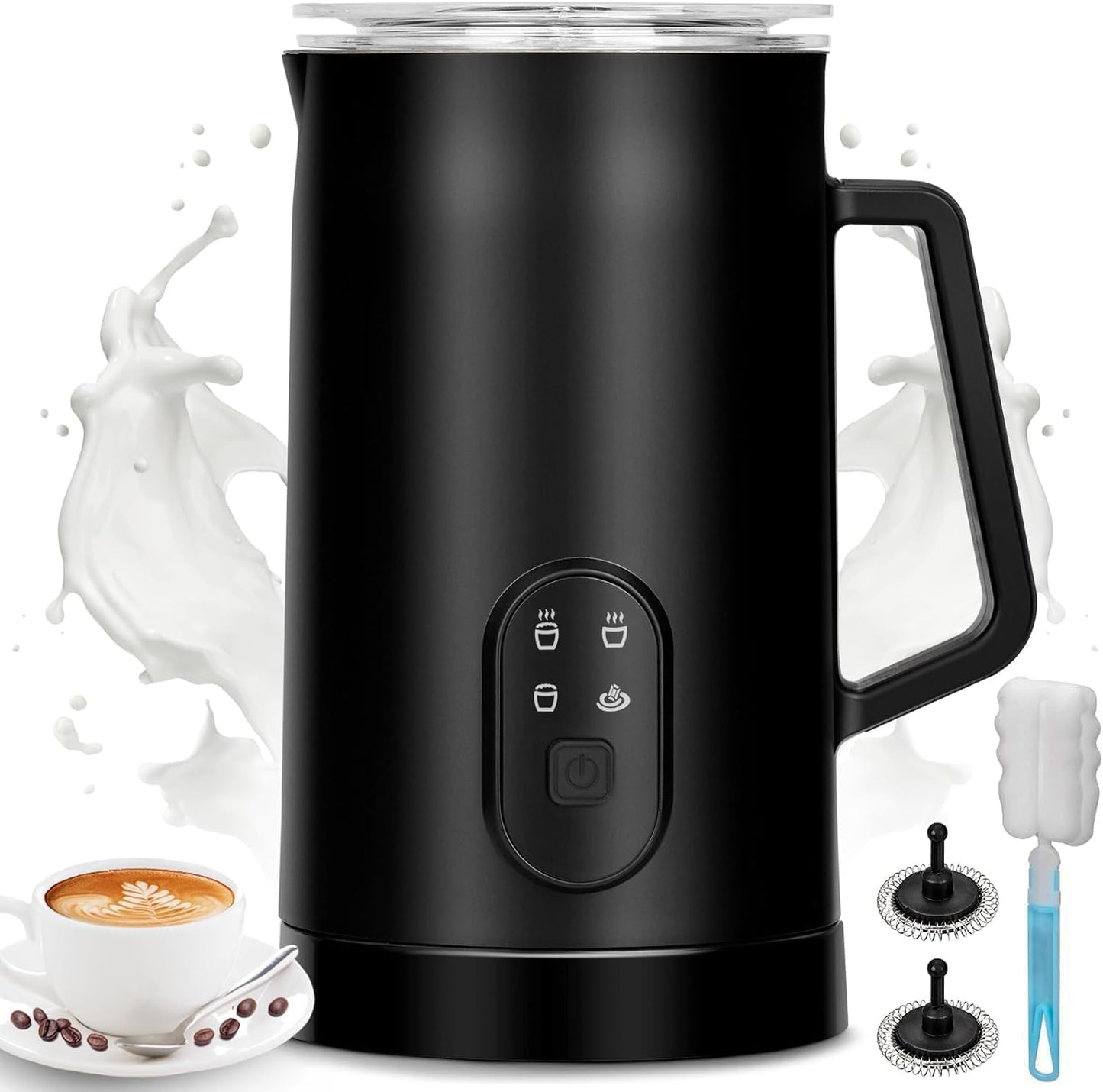 BEAUGIREW 4 in 1 Milk Frother Electric Milk Frother and Steamer with Hot and Cold 350 ml/11.8 oz Coffee Frother Automatic Foam Maker with Cleaning Brush for Latte Cappuccino Macchiato Hot Chocolate