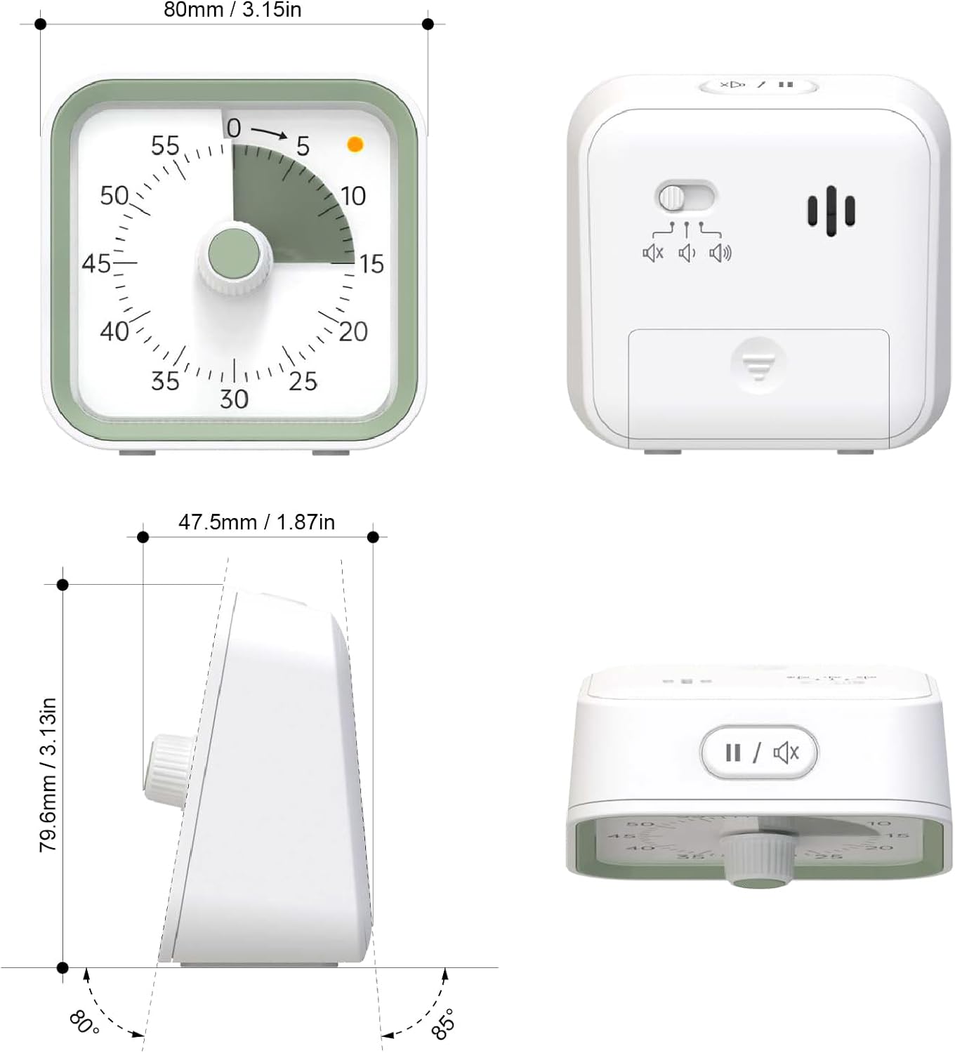 Visual Countdown Timer for Kids | 60 Minute Silent Timer with Pause Function