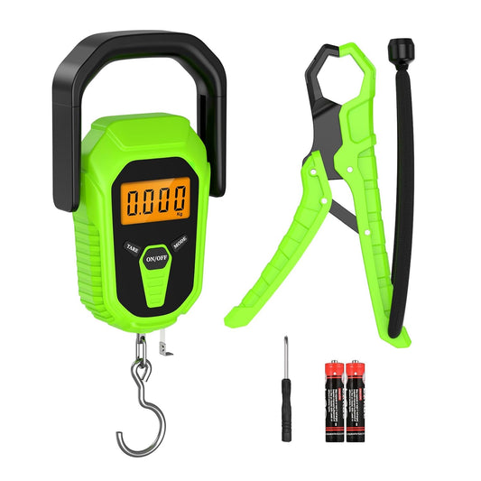 ORIA Digital Fish Scale With Ruler and Gripper, Baggage Weighing Scale, Backlit LCD Display, Portable for Outdoor Fishing (Green)