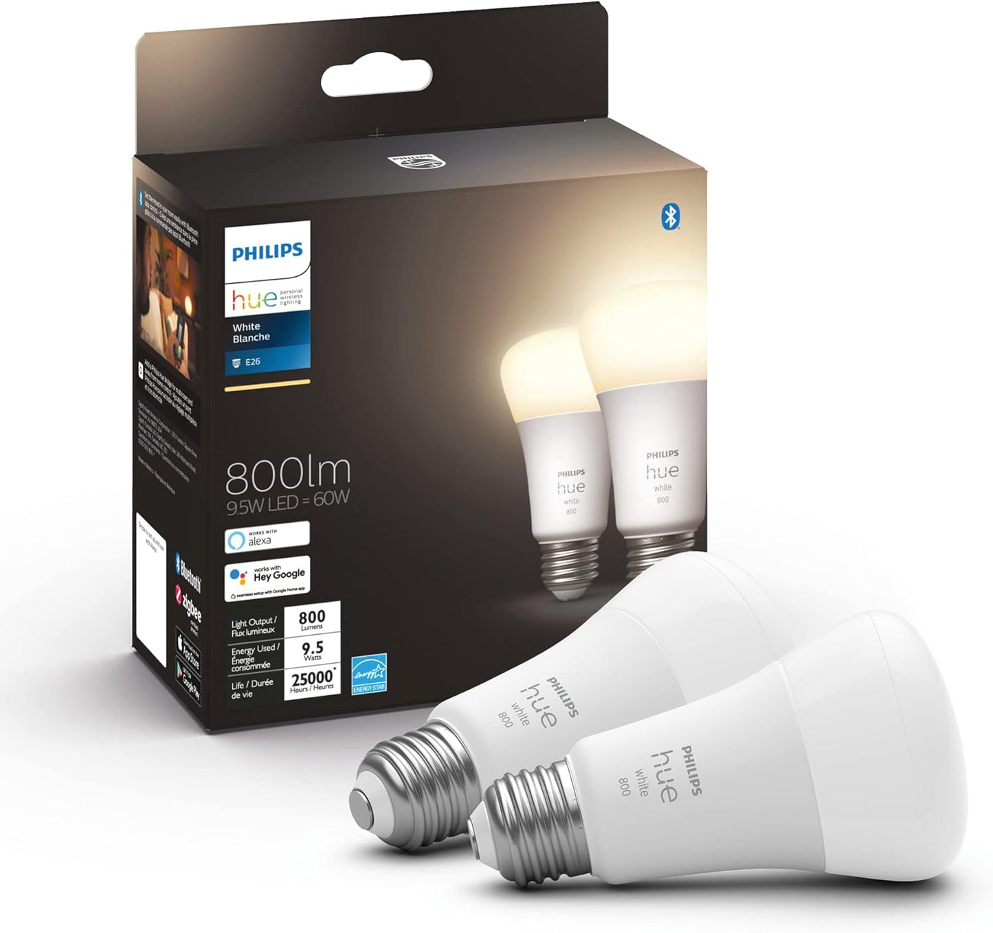 Philips Hue White and Colour Ambiance A19 E26 LED Smart Bulb, Bluetooth & Zigbee Compatible (Hue Hub Optional), Works with Alexa & Google Assistant A Certified for Humans Device (562785),3 Pack