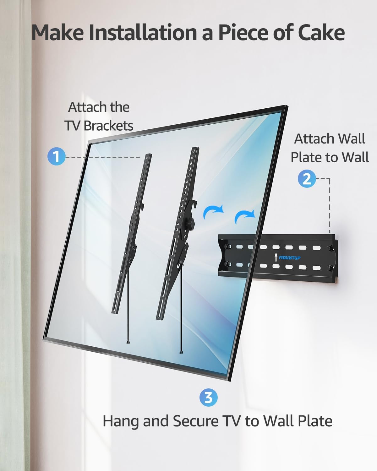 MOUNTUP UL Listed TV Wall Mount, Tilting TV Bracket for Most 26-60 Inch LED LCD OLED Flat/Curved TVs, Low Profile TV Mount Save Spacing - Fits 12" to 16" Stud, Max VESA 400x400mm up to 99 LBS, MU0007