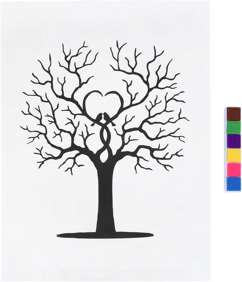 Wedding Fingerprint Tree, Canvas Signature Guestbook, Fingerprint Family Tree Kit with 6 Colors Inkpad, Fingerprint Guest Book for Wedding Birthday Party
