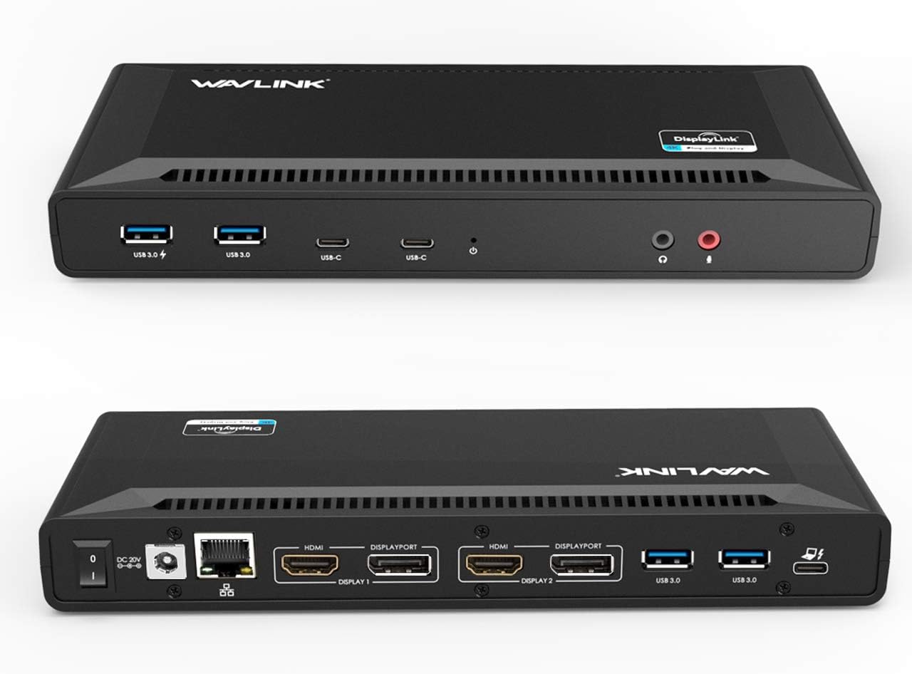 Docking Station, WAVLINK USB-C Single 5K/Dual 4K Laptop Dock with 65W USB-C Power Delivery(2*DP, 2*HDMI, 4*USB 3.0 Type-A, 2 Type C and Gigabit Ethernet)-Black