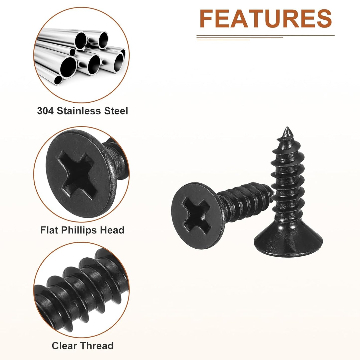 DTGN 100Pcs #6x1/2 Flat Head Wood Screws, 304 Stainless Steel Phillips Self Tapping Screws - Good for Woodworking, Furniture - Silver