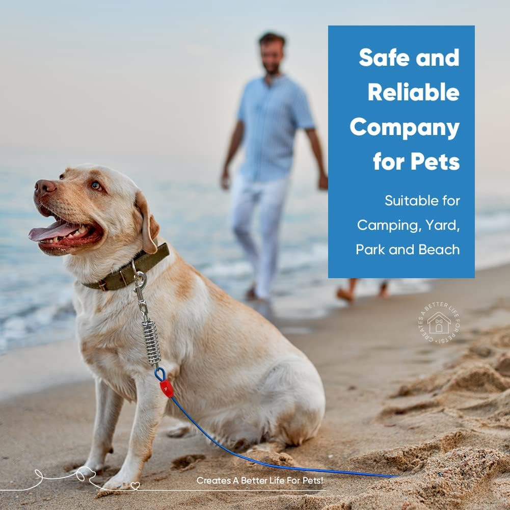 Petbobi Dog Tie-Out Cable 30ft - Outdoor Leash 4mm Metal Cable with Shock Absorbing Spring 360° Swivel Clips, Dog Chain for Yard Camping, Fit Small Medium Large Pets Up to 120lbs, Blue