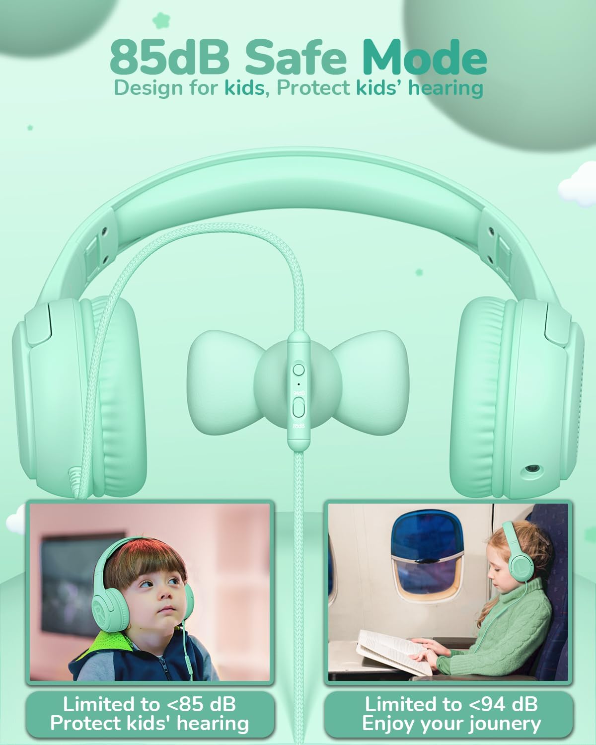 awatrue Kids Headphones with Microphone, Wired Headphones for Kids 85/94dB Safe Volume Limit, Over Ear Headsets, Boys Girls Childrens Headphones for School/Travel/Fire Tablet/BlueOrange