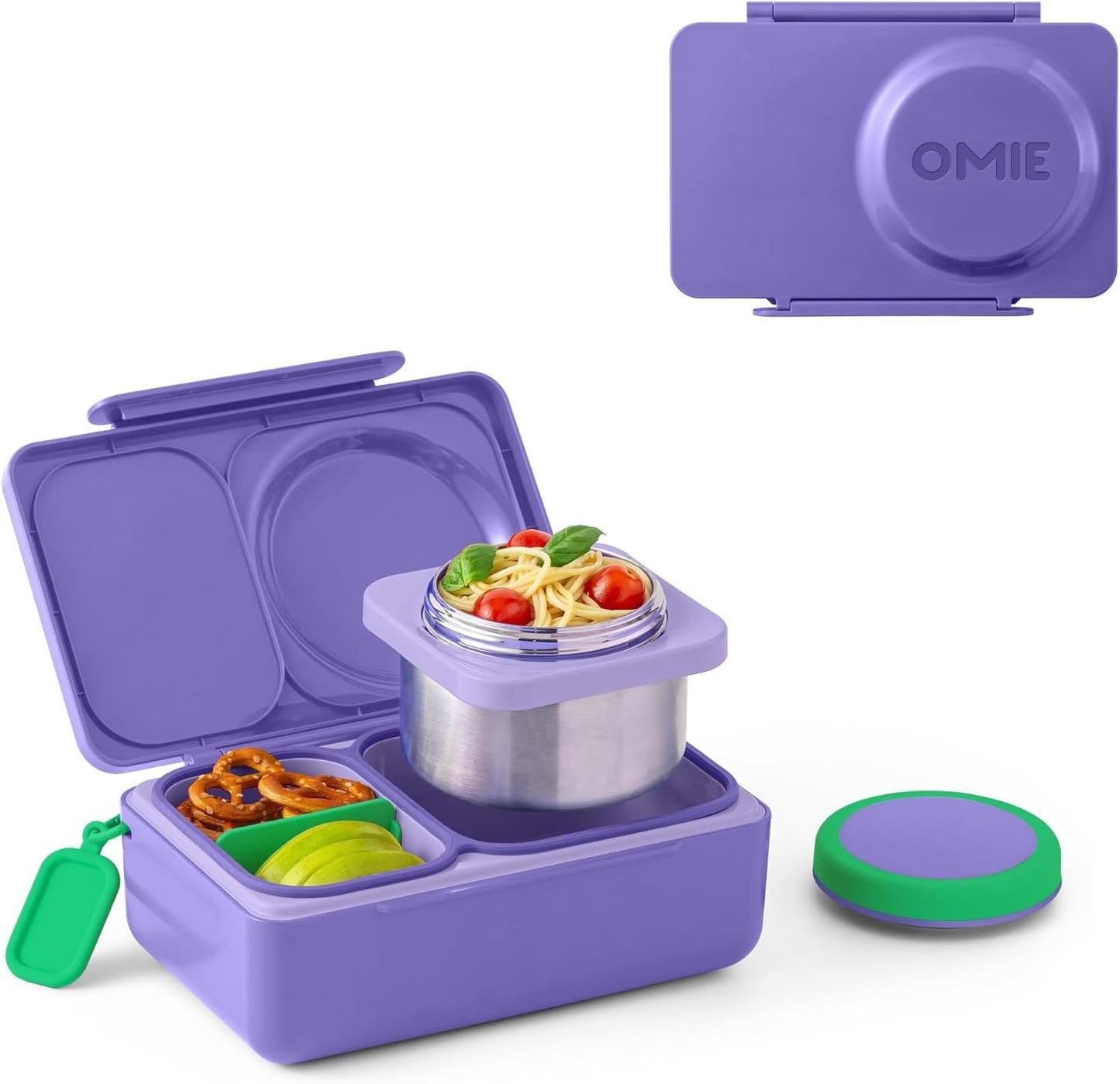 OmieBox UP bento box for kids | Insulated lunch box | Insulated food jar | Cooler ice pack | 2 Compartments (Cherry Pink)