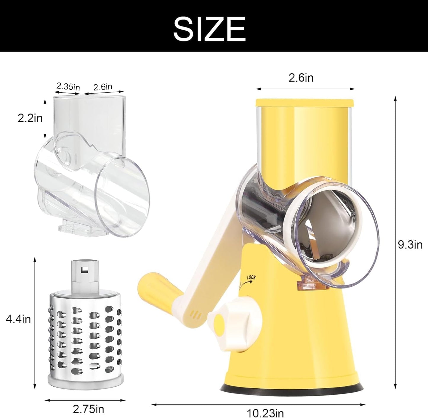 Purilite Select Rotary Cheese Grater with 3 Stainless Steel Blades