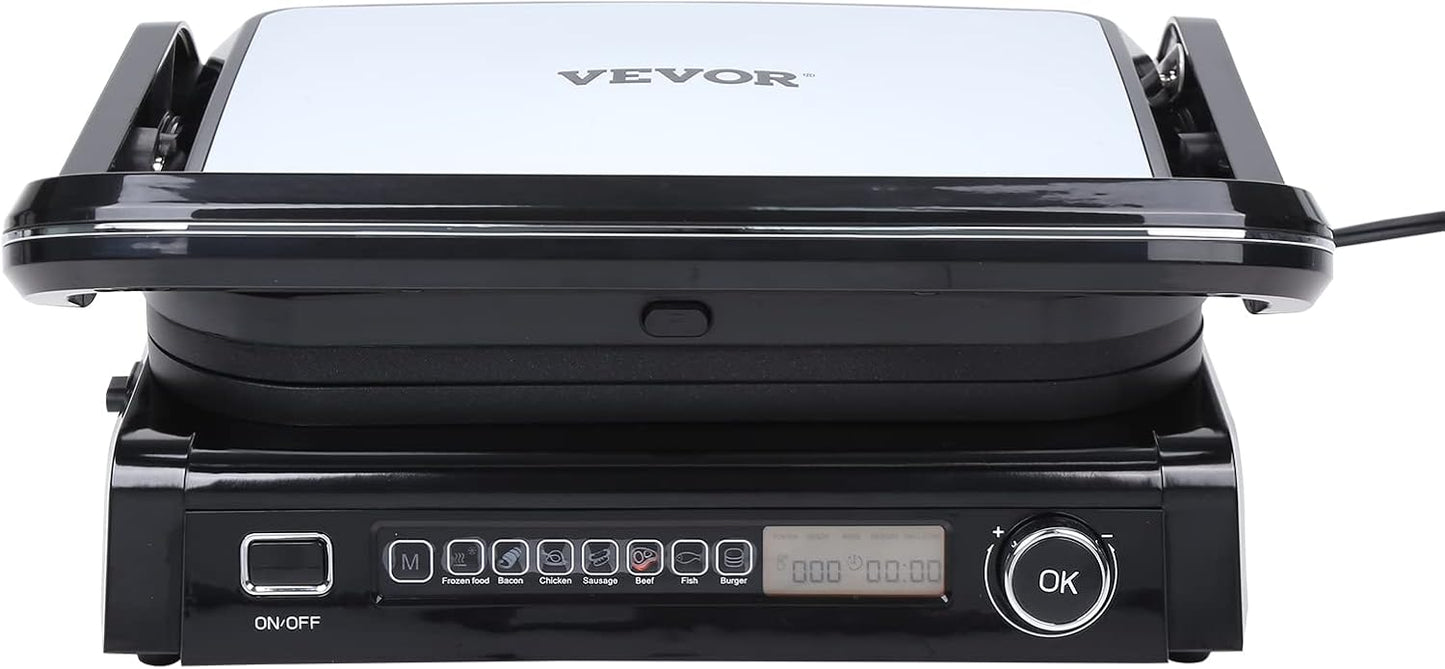 VEVOR 7 IN 1 Electric Contact Grill,1800W Indoor Panini Press Griddle,Stainless Steel Teppanyaki Grill with Nonstick&Removable Iron Plate, 0-446℉ Adjustable Temp Control,LCD Display,110V