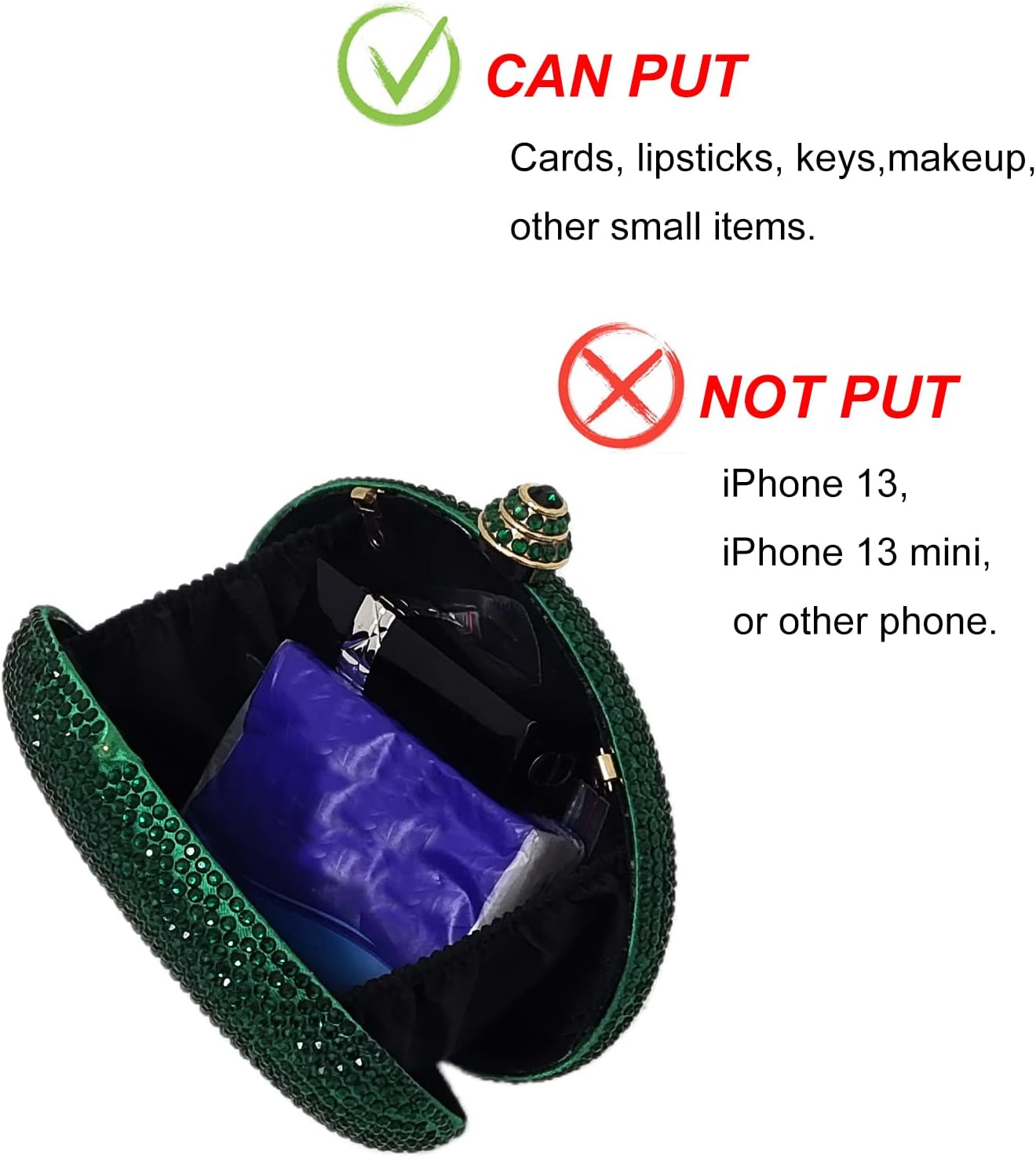HUANG ZHUANG Egg Shape Crystal Clutch Purse Rhinestone Evening Bag for Women Party Wedding Cute Handbag
