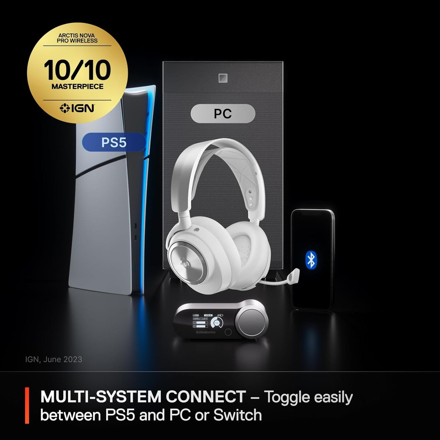 NEW SteelSeries Arctis Nova Pro Wireless Multi-System Gaming Headset - Premium Hi-Fi Drivers - Active Noise Cancellation - Infinity Power System - ClearCast Gen 2 Mic - PC, PS5/PS4, Switch, Mobile