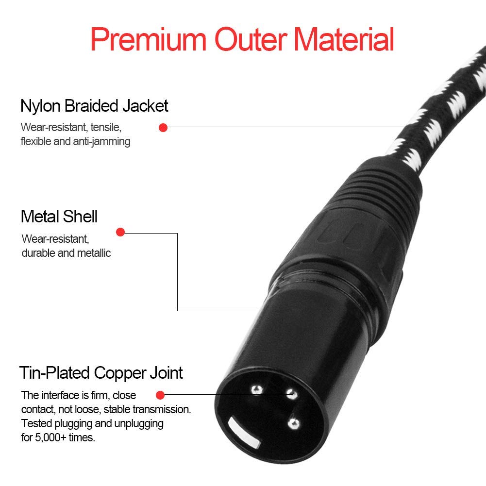 VANDESAIL XLR Cables 25ft 2 Pack, Durable Nylon Braided XLR Microphone Cable, Mic Cable, Shielded and Fully Balanced OFC Male to Female Cord for Recording Mixer Amplifie Speaker Black White