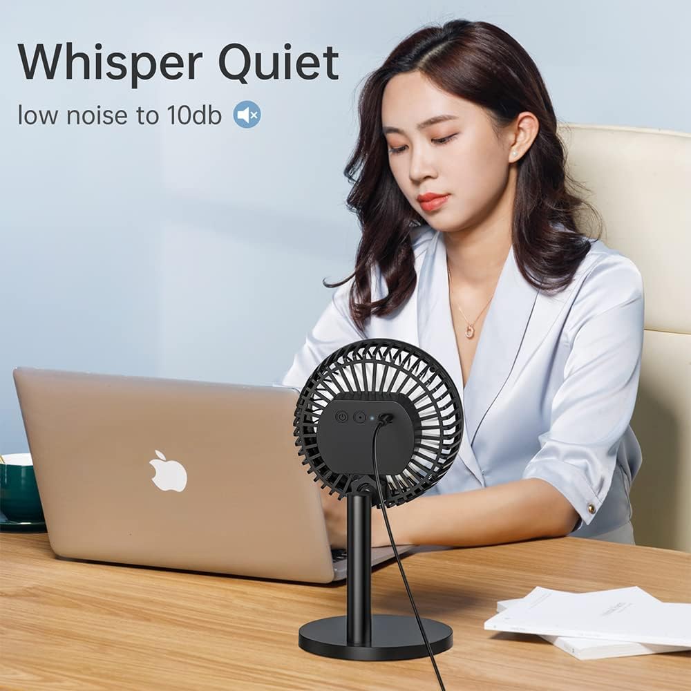 6 Inch Desk USB Fan with 4 Speeds - Adjustable Height, 72° Rotation, Quiet Table Fan for Home Office Cooling