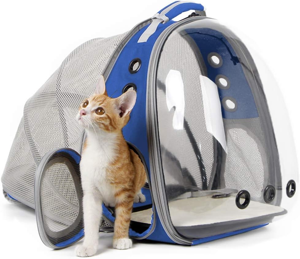 WEVONIGU Front Expandable Cat Backpack Carrier,Fit up to 16 lbs,Pet Carrier Backpack,Space Capsule Astronaut Bubble Window Bag,Cats and Puppies,Airline-Approved,Designed for Travel,Hiking,Walking