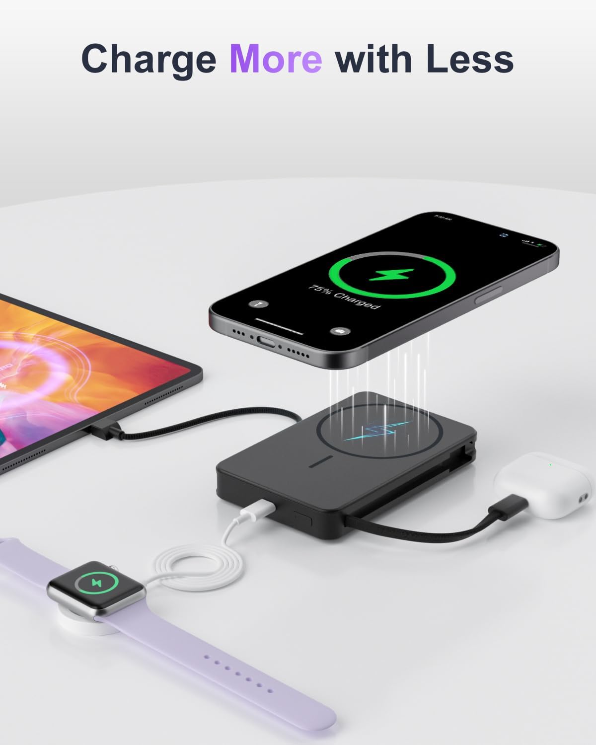 Magnetic Power Bank, 10,000mAh Wireless Portable Charger for Mag-Safe 15W Fast Charging, Battery Pack with USB-C Cable 20W in/Out for iPhone Air/17/16/15/14/13/12/Plus/Pro/Pro Max, AirPods & More