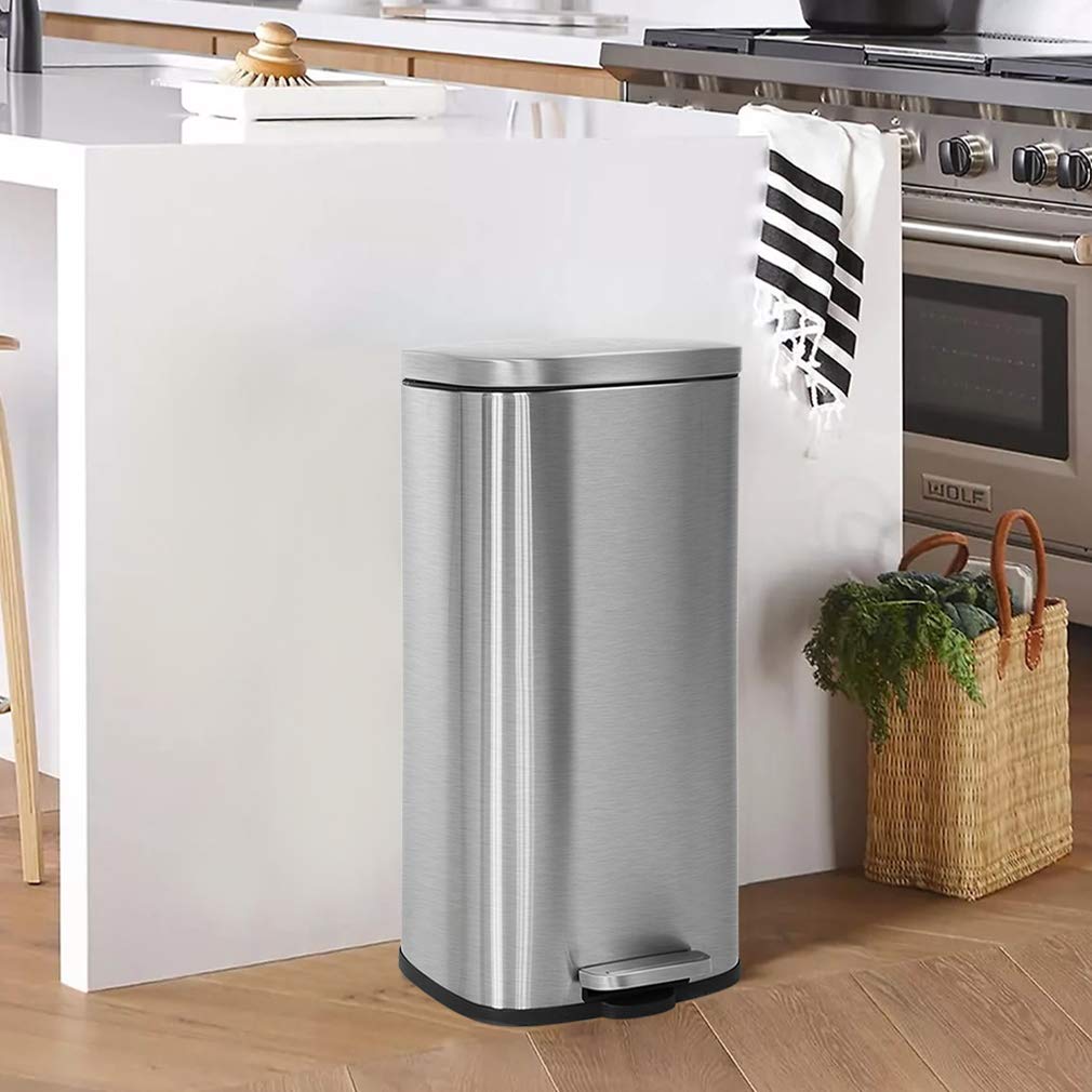 13 Gallon/50 L Garbage Can Kitchen Trash Can with Lid for Office Bedroom Bathroom Step Trash Bin Fingerprint-Proof Brushed Stainless Steel