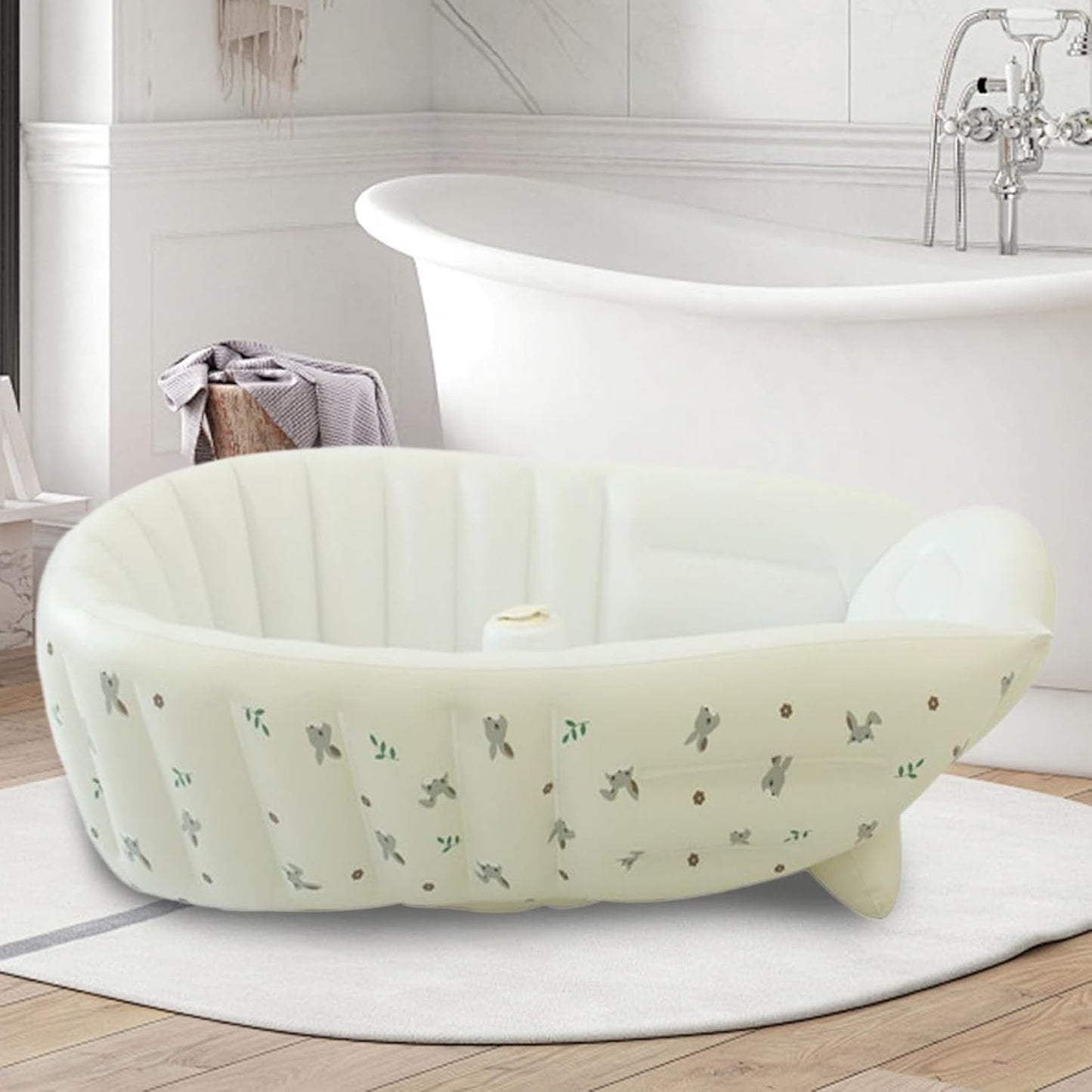 Baby Tubs - Inflatable Toddler Shower Tub - Adjustable Foldable Bathing Support Seat Bathroom Accessories for Beach Pool Outdoor Camping Travel