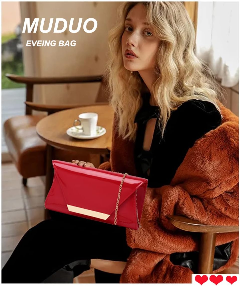 MUDUO Patent Leather Envelope Clutch Purse Shiny Candy Foldover Clutch Evening Bag for Women (7018-Silver)